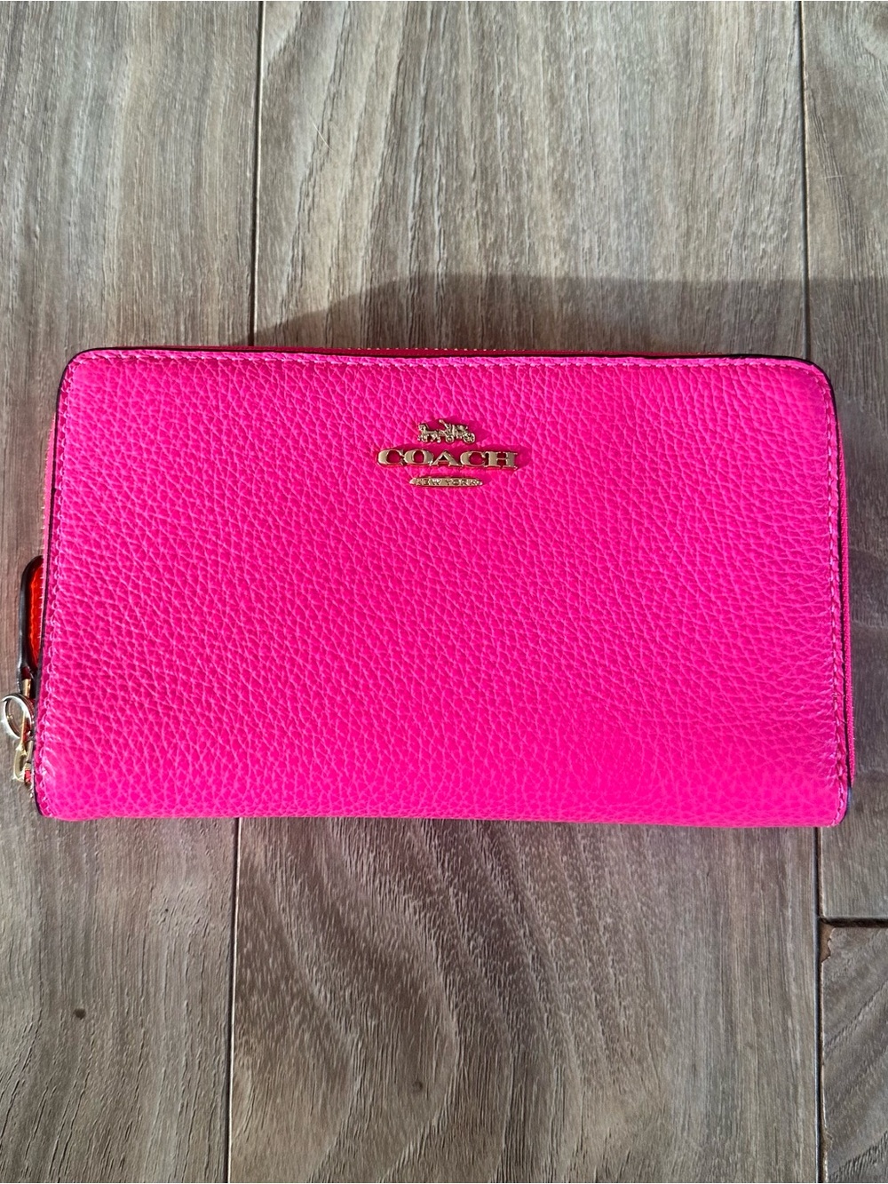 COACH Hot Pink Leather Zip Wallet with Neon Inside- RARE